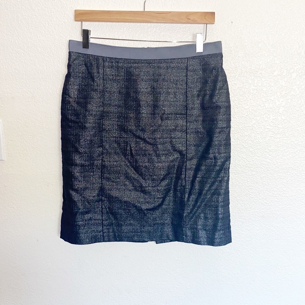 Loft Metallic Charcoal Gray Pencil Work Skirt